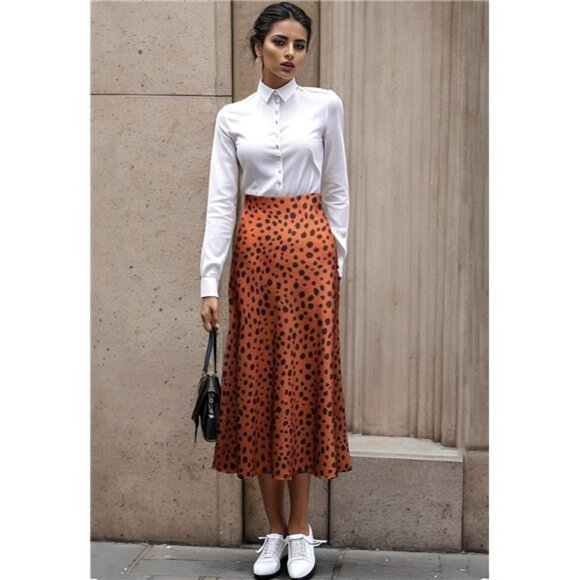 Womens Leopard Print Skirt Trendy Summer Midi Long Length Silk Satin High Waist - Picture 4 of 7